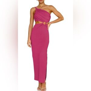 Elegant Pink One-Shoulder Midi Dress